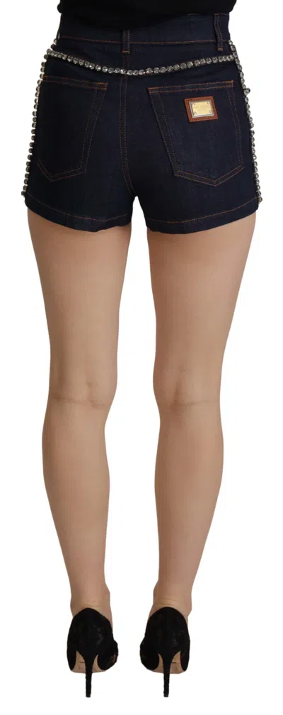 Dolce & Gabbana Crystal-embellished Denim Shorts In Blue