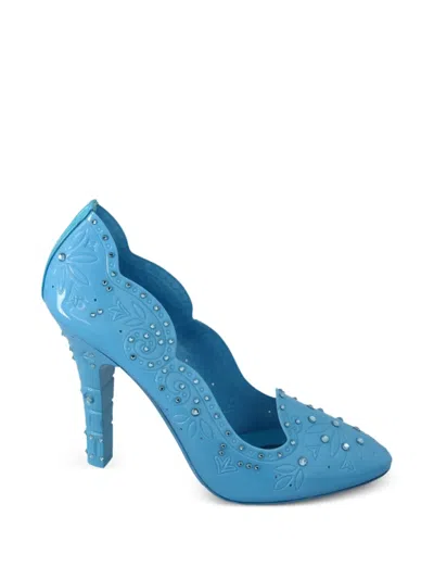 Dolce & Gabbana Crystal Floral Sculpted Heel Pointed Pumps In Blue