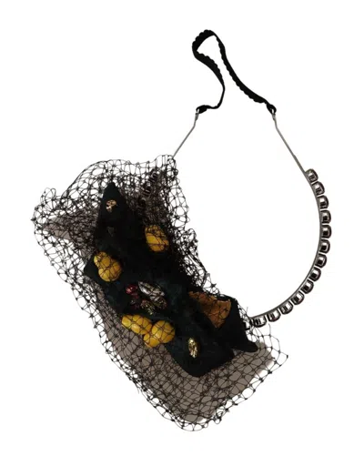 Dolce & Gabbana Crystal-embellished Fruit Mesh Headband In Brown