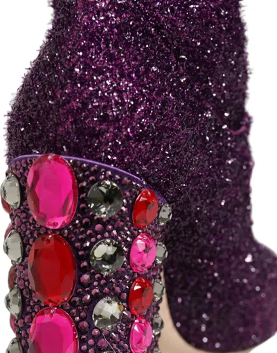 Dolce & Gabbana Crystal-embellished Glitter Boot In Purple