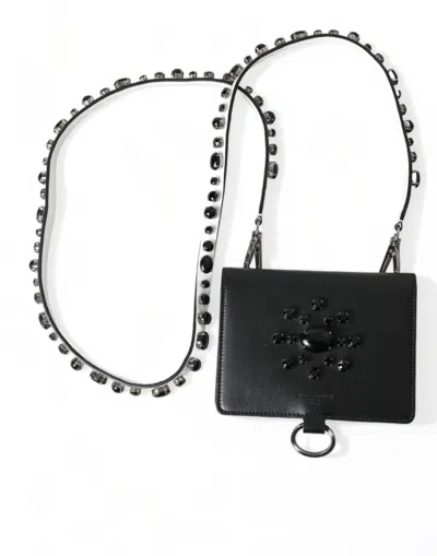 Dolce & Gabbana Crystal-embellished Leather Card Case In Black