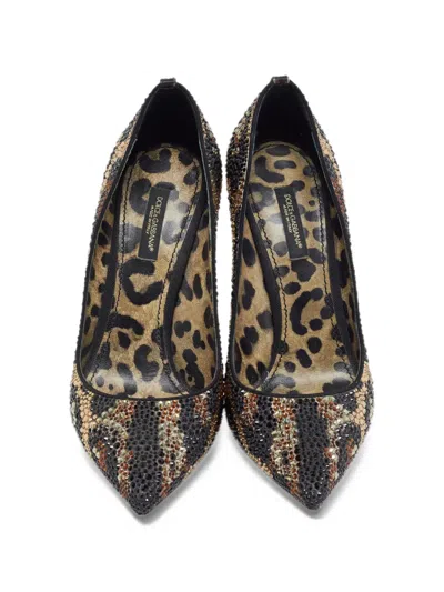 Pre-owned Dolce & Gabbana Crystal-embellished Leopard-print Pumps In Black
