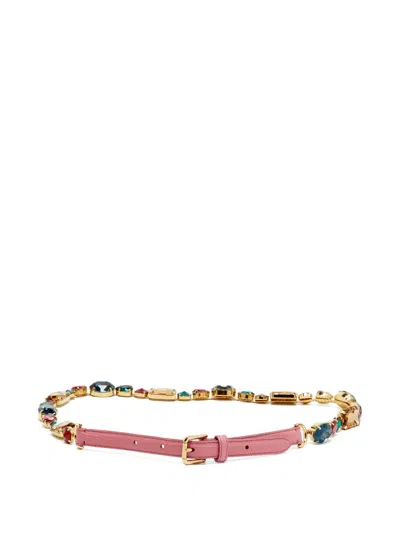Pre-owned Dolce & Gabbana Crystal-embellished Lizard-embossed Belt In Pink