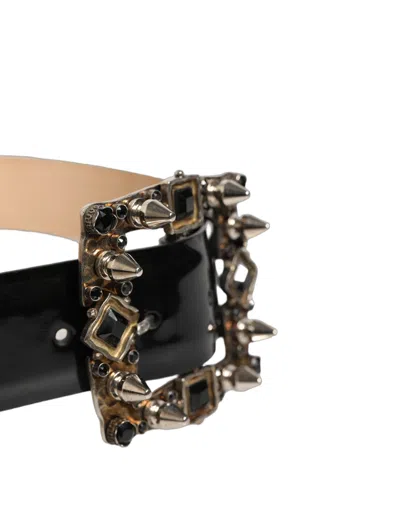 Dolce & Gabbana Crystal-embellished Metal Buckle Belt In Black