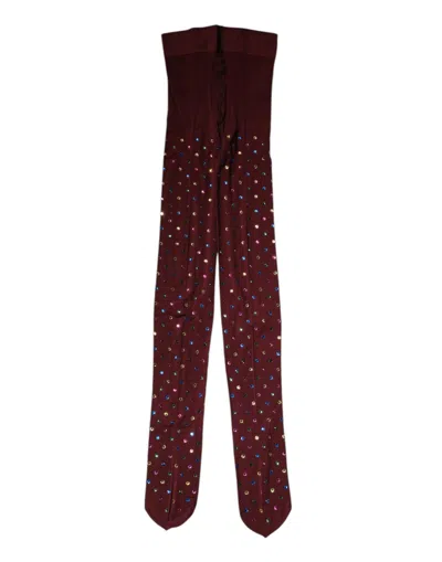 Dolce & Gabbana Nylon Crystal Embellished Pantyhose Tights In Orange