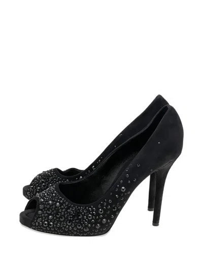 Pre-owned Dolce & Gabbana Crystal-embellished Peep-toe Pumps In Black