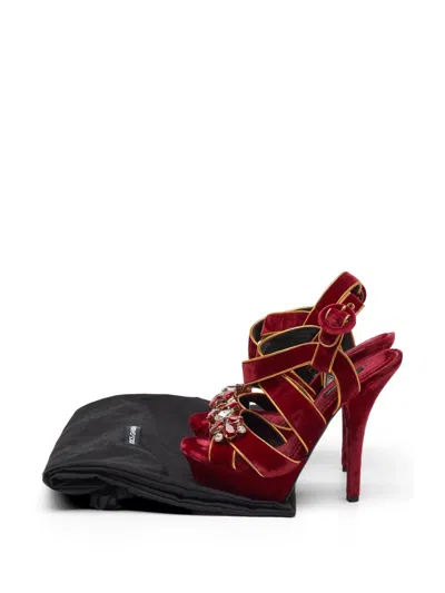 Pre-owned Dolce & Gabbana Crystal-embellished Platform Sandals In Red