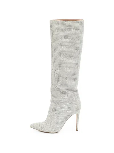 Pre-owned Dolce & Gabbana Crystal-embellished Pointed-toe Boots In Silver