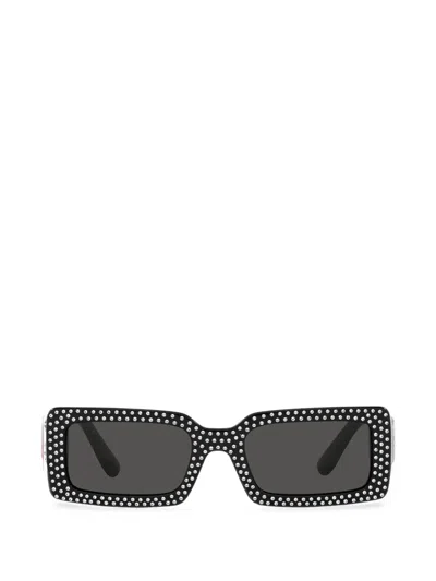 Dolce & Gabbana Crystal-embellished Rectangle-frame Sunglasses In Black