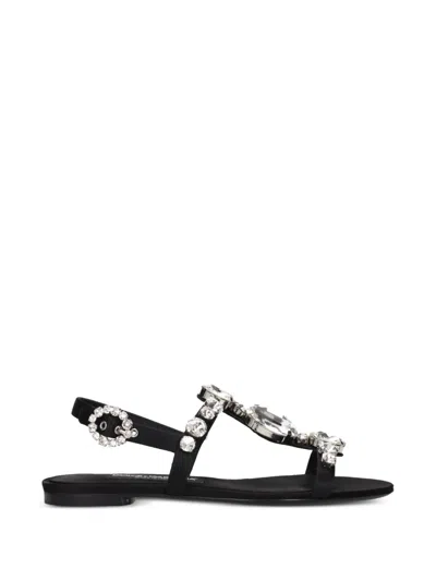Dolce & Gabbana Crystal-embellished Satin Sandals In Black
