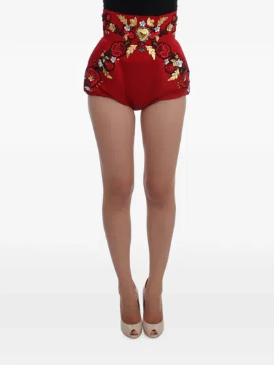 Dolce & Gabbana Crystal-embellished Shorts In Red