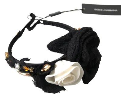 Dolce & Gabbana Crystal-embellished Silk Tiara In Black
