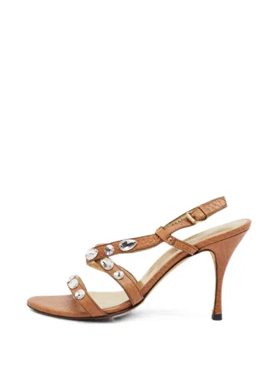 Pre-owned Dolce & Gabbana Crystal-embellished Slingback Sandals In Brown
