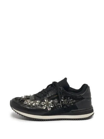 Pre-owned Dolce & Gabbana Crystal-embellished Sneakers In Black