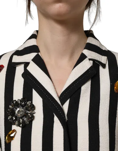 Dolce & Gabbana Crystal-embellished Striped Canvas Blazer In Black
