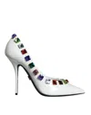 Dolce & Gabbana White Crystals Leather High Heels Pumps Shoes In White