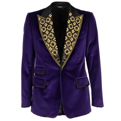 Pre-owned Dolce & Gabbana Crystals Sequins Embroidery Tuxedo Blazer Purple Black 09758