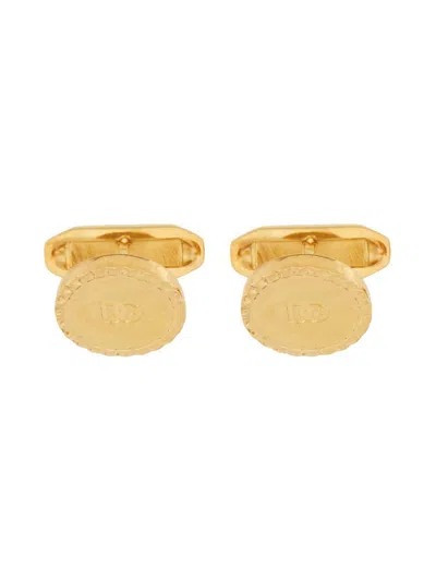 Dolce & Gabbana Logo Round Cufflinks Polished Finish In Gold