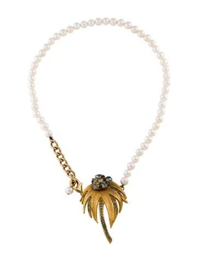 Pre-owned Dolce & Gabbana Cultured Pearl Tree Pendant Charm Necklace, 20.25" In Multi