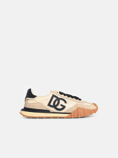 Dolce & Gabbana 'cushion' Beige Leather Blend Sneakers In Sand