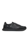 Dolce & Gabbana Round Toe Leather Sneakers With Suede Accents In Black