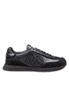 Dolce & Gabbana Round Toe Leather Sneakers With Suede Accents In Black