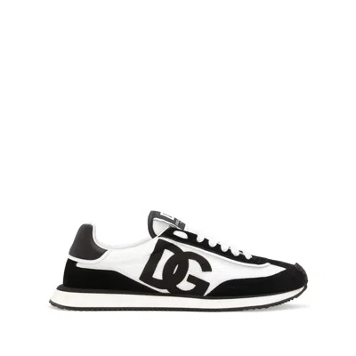 Dolce & Gabbana Aria White And Black Running Sneakers With Logo Detail In Suede And Tech Fabric Man In Multi