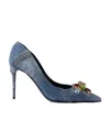 Dolce & Gabbana Crystal-embellished Denim Pumps In Blue