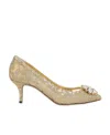 Dolce & Gabbana Lurex Lace Rainbow Pumps With Brooch Detailing In Nude