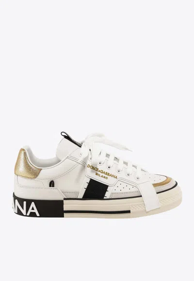 Dolce & Gabbana Custom 2.zero Leather Sneakers In White