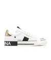 Dolce & Gabbana Custom Leather Sneakers With Metallic Inserts In White