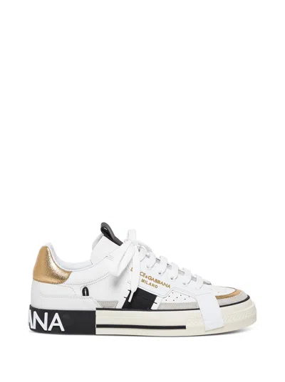 Dolce & Gabbana Custom  Leather Sneakers With Metallic Inserts In Black