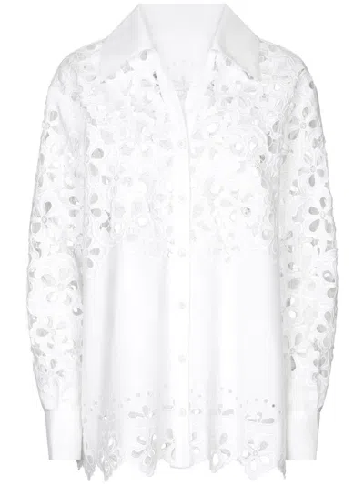 Dolce & Gabbana Oversize Cotton Shirt With Cut-out Detailing In White