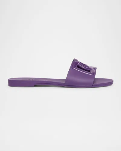 Dolce & Gabbana Cut-out Dg Rubber Sandals In Purple
