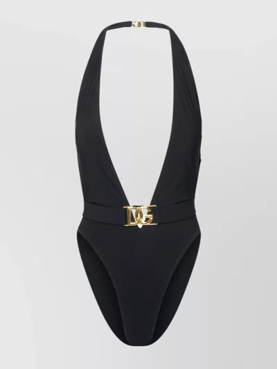 Dolce & Gabbana Cut-out Halter Neck One-piece Swimsuit In Black
