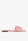 Dolce & Gabbana Women Pink Slide Sandals With Cut Out Logo In Leather Woman In Pink