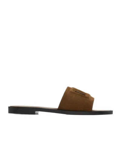 Dolce & Gabbana Cut-out-logo Suede Sandals In Brown