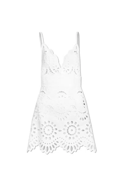 Dolce & Gabbana Eyelet Cotton Poplin Sleeveless Mini Dress In White