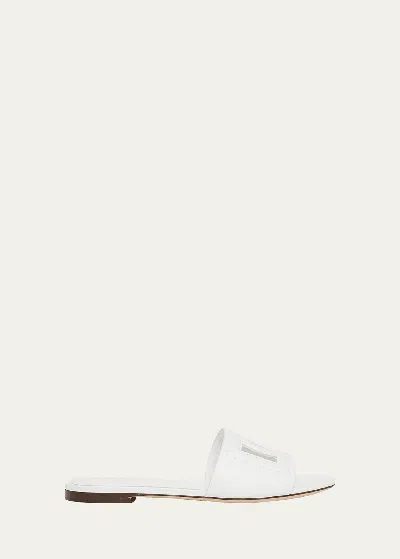 Dolce & Gabbana Dg Millennials Logo Leather Flat Slides In White