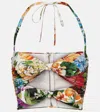 Dolce & Gabbana Floral-printed Cutout Cotton Poplin Top In Multi