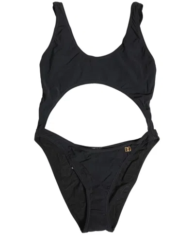 Dolce & Gabbana Cutout Logo One-piece Swimsuit In Black