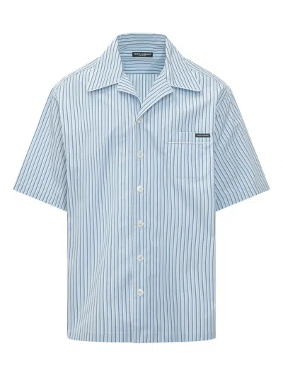 Dolce & Gabbana Cut-out Sleeve Shirt With Thin Stripes In Blue