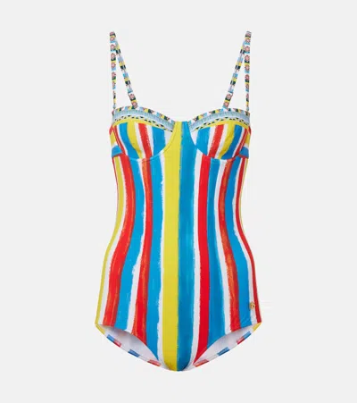 Dolce & Gabbana Cutout Striped Swimsuit In Multi