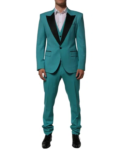 Pre-owned Dolce & Gabbana Cyan 3 Piece Wool Silk Blend Suit Men's Sicilia () In Green