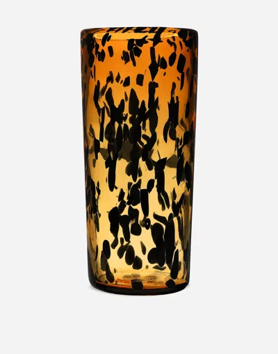 Dolce & Gabbana Cylindrical Murano Glass Vase Large In Orange