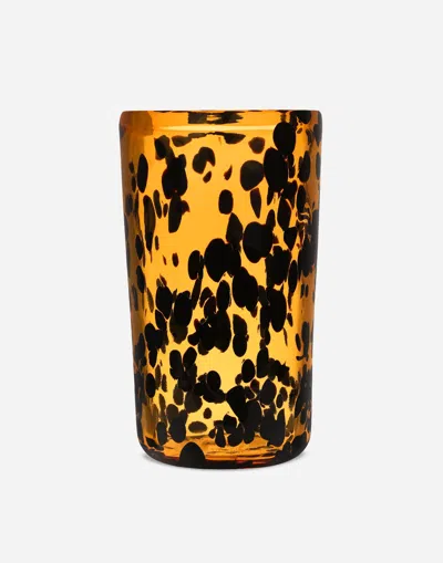 Dolce & Gabbana Cylindrical Murano Glass Vase Medium In Orange