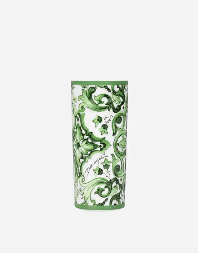 Dolce & Gabbana Cylindrical Porcelain Vase In Green