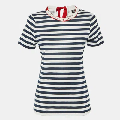 Pre-owned Dolce & Gabbana D & G Blue/white Stripe Cotton Beaded Top M