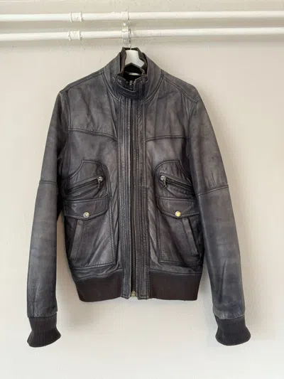 Pre-owned Dolce & Gabbana D&g Distressed Grey Lamb Leather Bomber Jacket In Gray