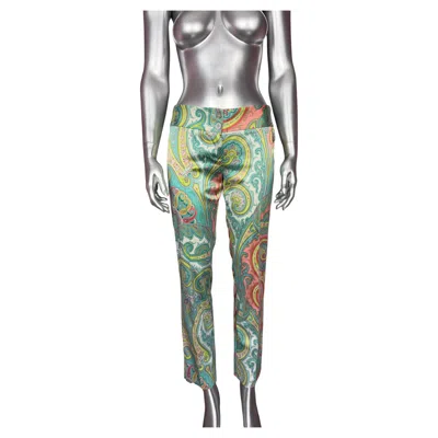 Pre-owned Dolce & Gabbana D&g  Spring 2000 Silk Paisley Trousers With Rhinestone Logo In Gray